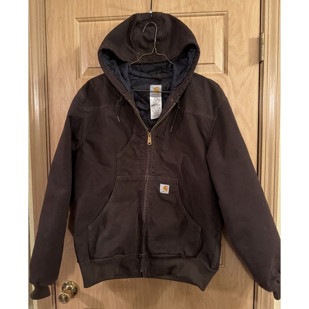 Vintage Carhartt J244DKB Jacket Mens Medium Brown Hooded Full Zip Chore Coat Y2K